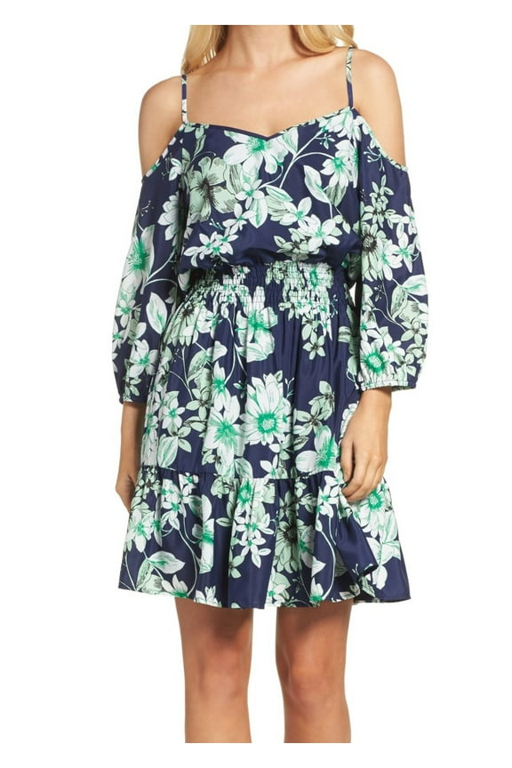 Green Women Cold-Shoulder Floral Sheath Dress