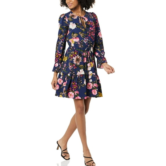 Eliza J Women's Fit & Flare Casual Soft Short Dress, Navy Multi, 0