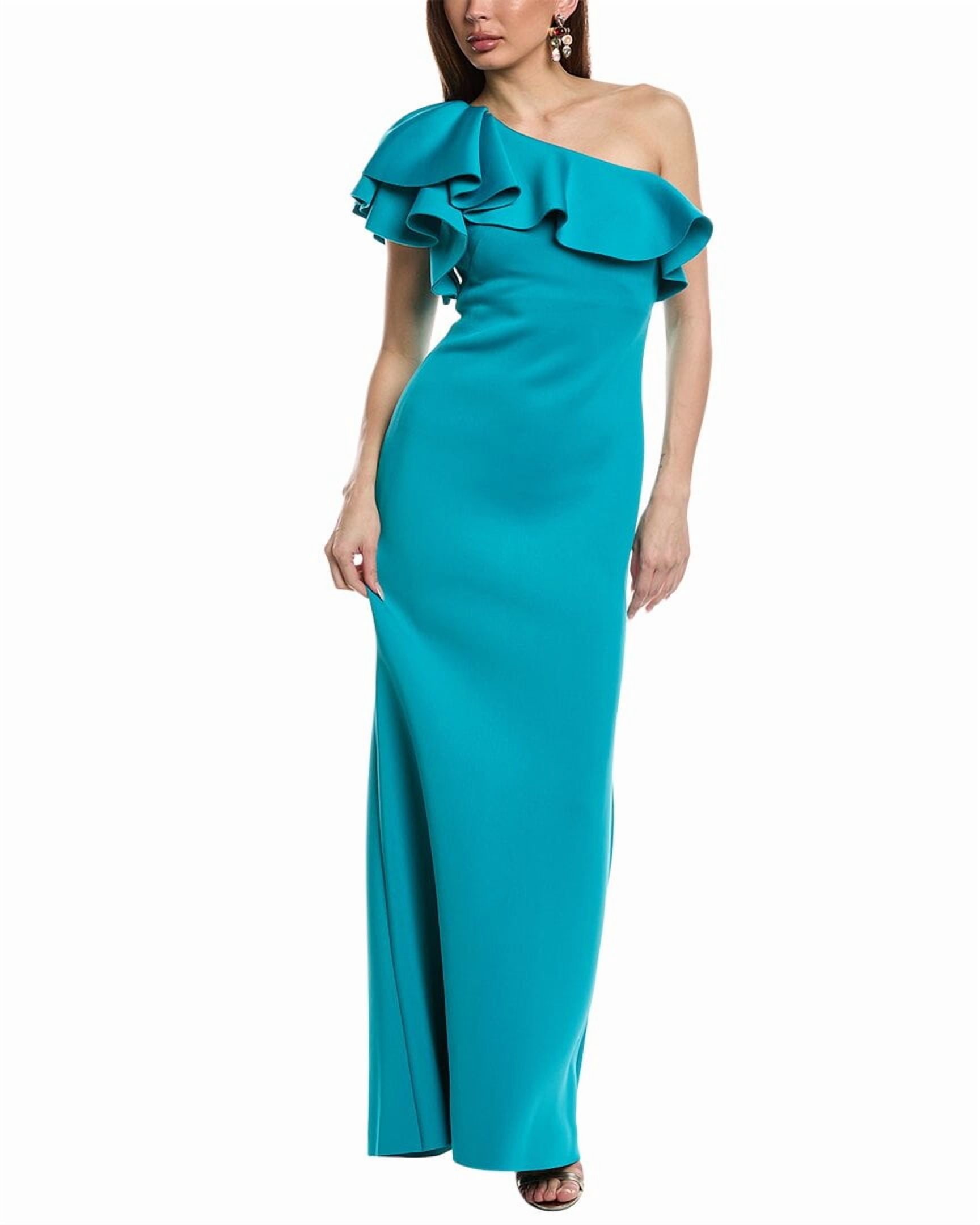Eliza J One-Shoulder Scuba Gown, Green / 4