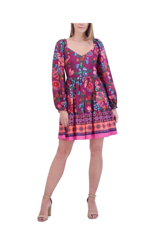 Eliza J Womens Blouson-Sleeve Flounce Burgundy 10