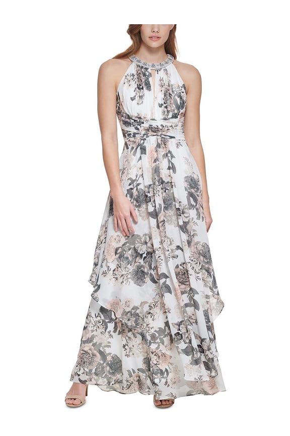 Womens Embellished Maxi Evening Dress