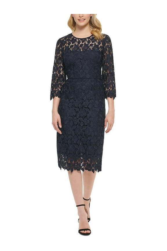 Womens Lace Midi Sheath Dress