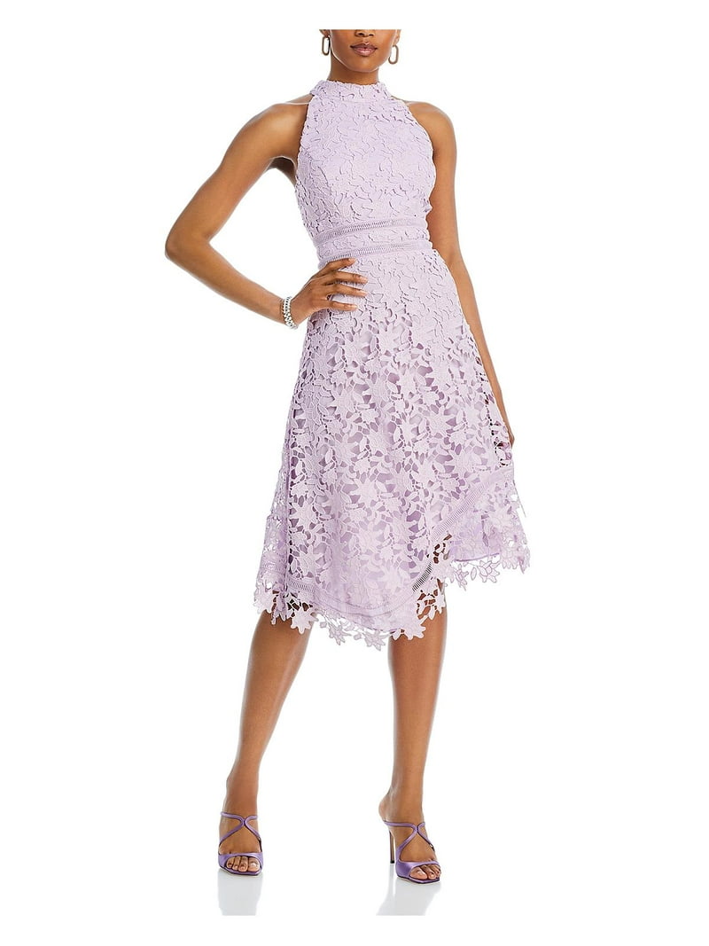 Eliza J Womens Ladder Stitch Asymmetric Halter Dress