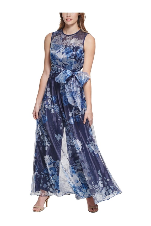 womens Organza Wide Leg Jumpsuit, 10, Blue