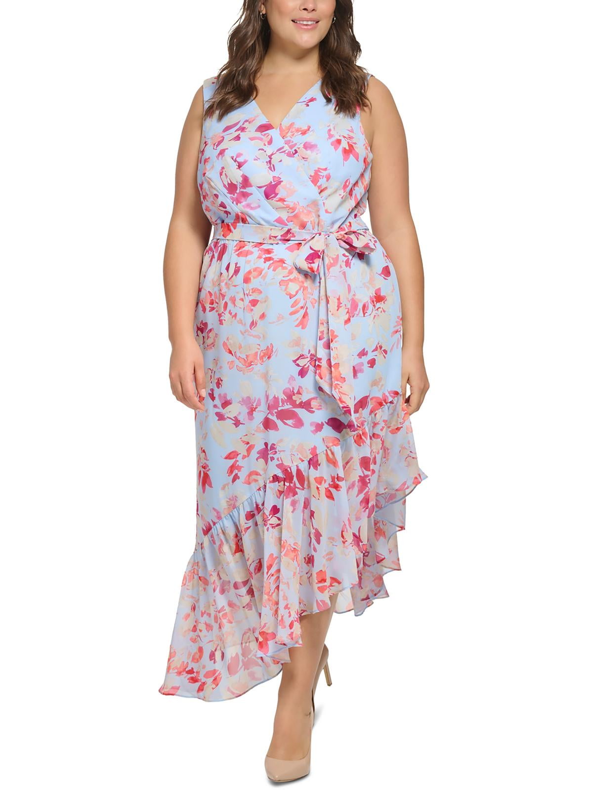 Eliza J Womens Plus Chiffon Asymmetric Midi Dress Walmart