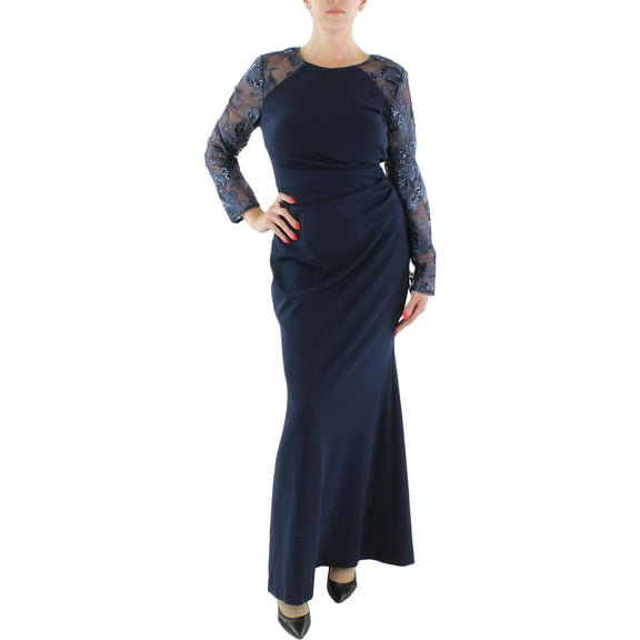 Eliza J Womens Mixed Media Crepe Evening Dress