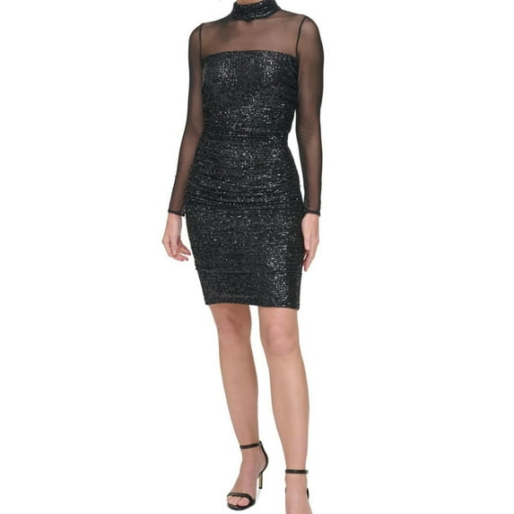 Eliza J Womens Sequined Bodycon Dress, Black, 2
