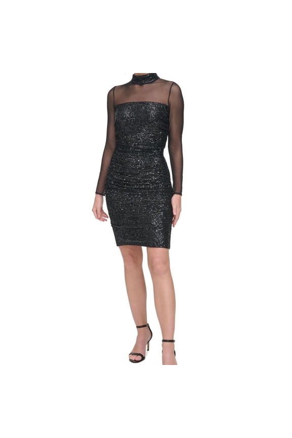 Womens Sequined Bodycon Dress, Black, 10