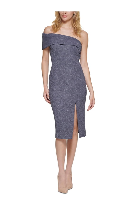 Womens Textured Midi Bodycon Dress Steel 8