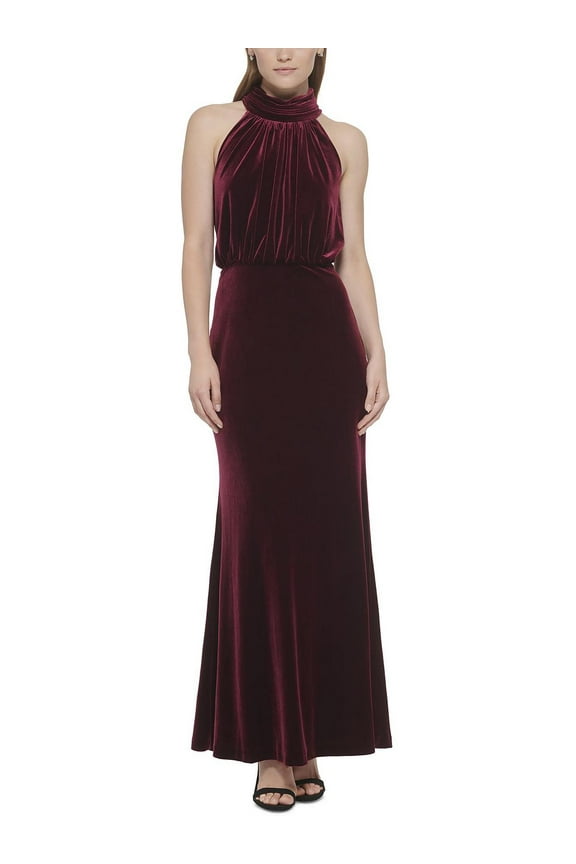 Womens Velvet Mock Neck Evening Dress