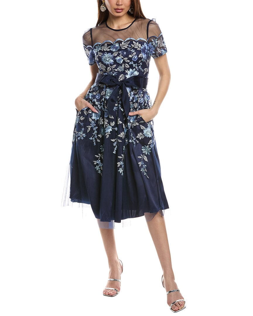 eliza j blue dress Women's Dresses Dress,Navy,4 at Amazon Women's Clothing store Sheer twist overlay Eliza J Women's Ruffle Skirt