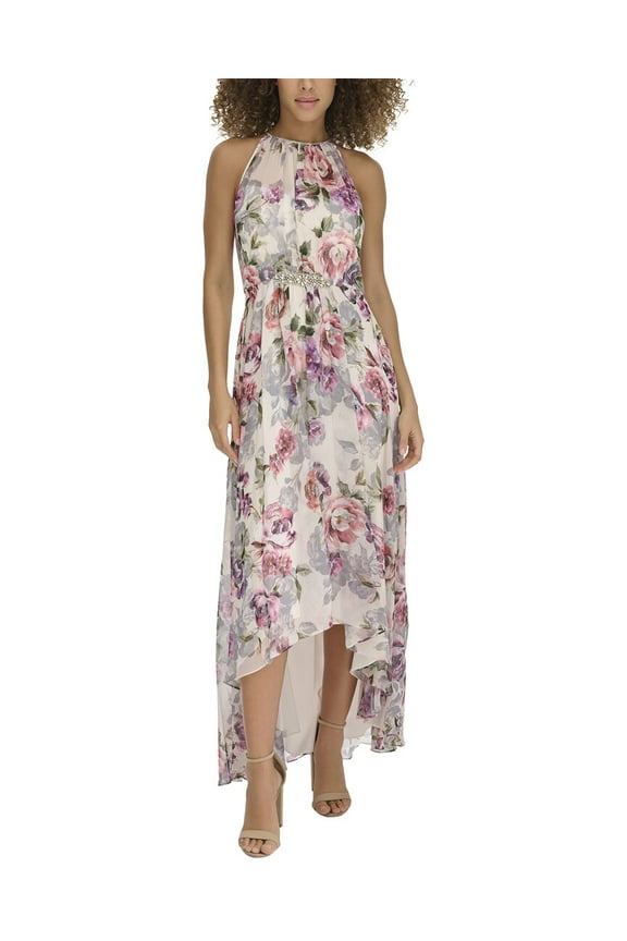 womens  Printed Chiffon Gown, 6, White