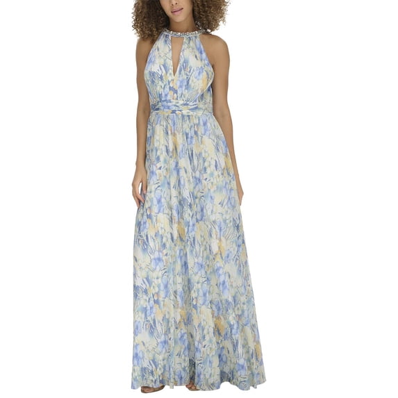 Eliza J womens Printed Metallic Gown, 2, Blue