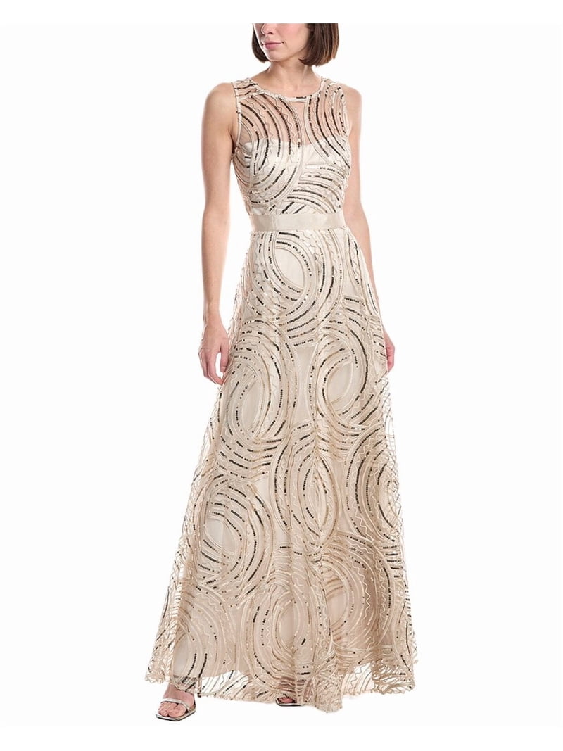 a line dress eliza j womens Sleeveless Boat Illusion Neck A-Line Gown, 10 Size:38 line dress from Eliza feature_Skirt See Through Dress Meaning