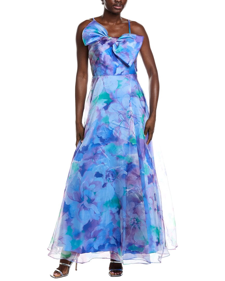 eliza j blue maxi dress Women's Printed Bow Sleeveless Gown - Floral maxi