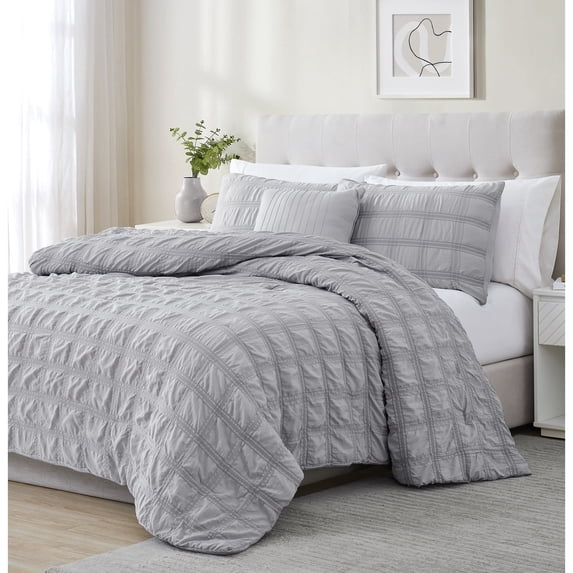 Eliza Seersucker Comforter Set Grey - King