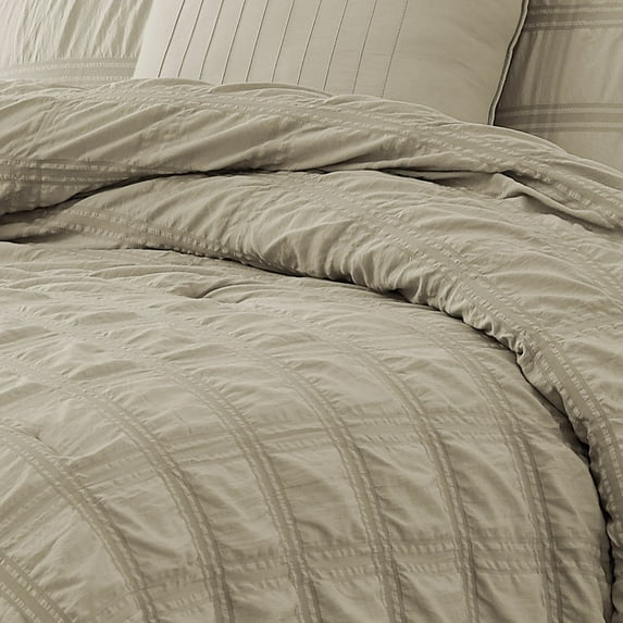 Eliza Seersucker Comforter Set Tan - Queen