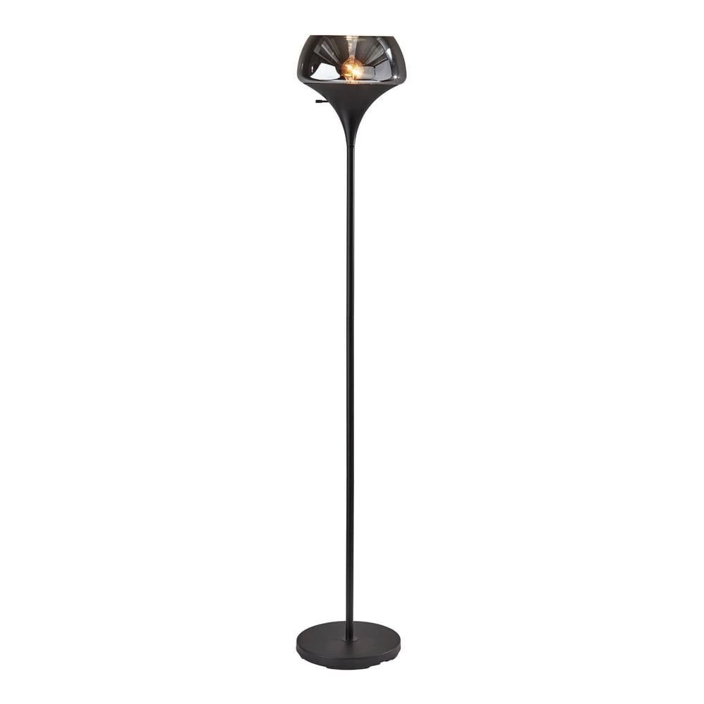 Eliza Torchiere Contemporary Floor Lamp with Black Metal and Smoked Mercry Glass Shade