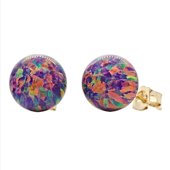 Elizabeth: 10mm Royal Lavender Synthetic Opal Ball Stud Post Earrings 14-20 Gold Filled