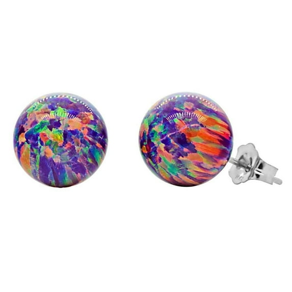 Elizabeth: 10mm Royal Lavender Synthetic Opal Ball Stud Post Earrings 14K White Gold