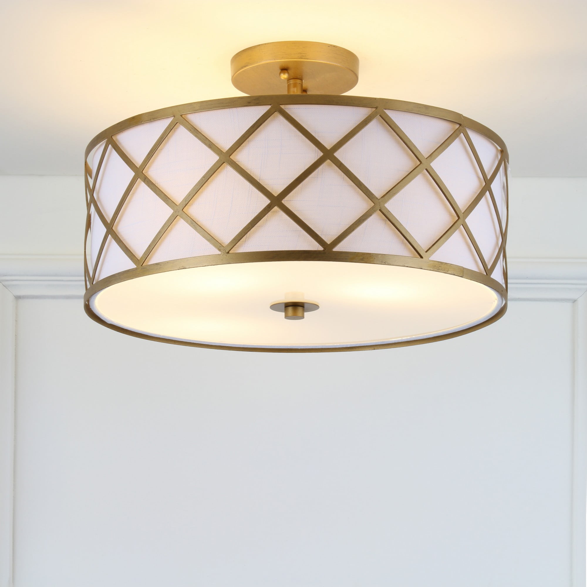 Elizabeth 16.75" Gold and White LED Drum Flush Mount Light