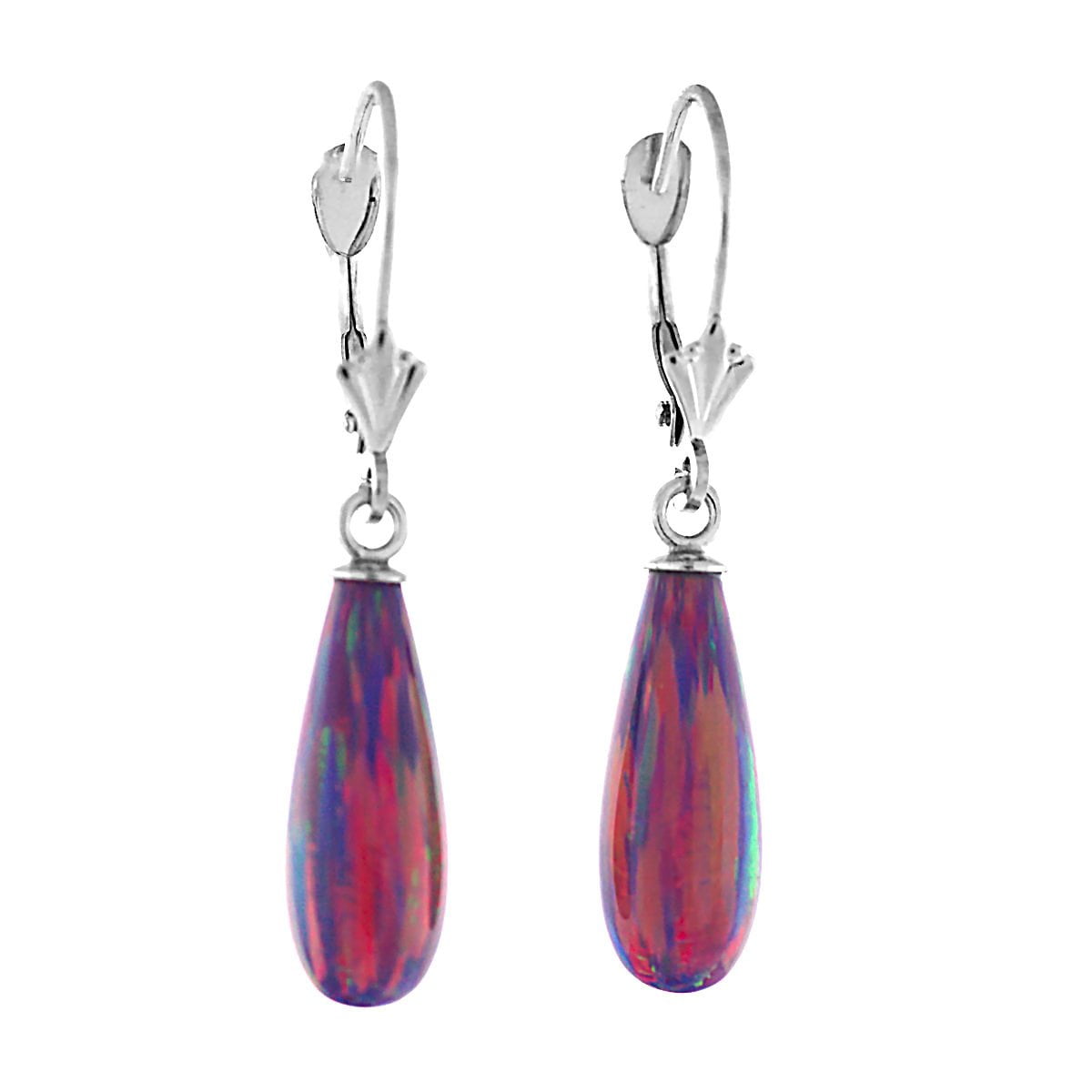 Elizabeth: 16mm Royal Lavender Synthetic Opal Teardrop Lever Back Earrings 14K White Gold
