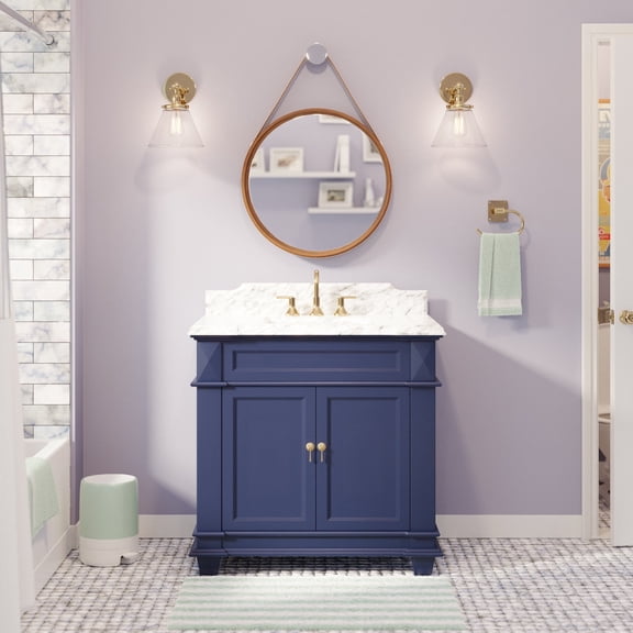 Elizabeth 36" Bathroom Vanity with Royal Blue Cabinet and Carrara Marble Top