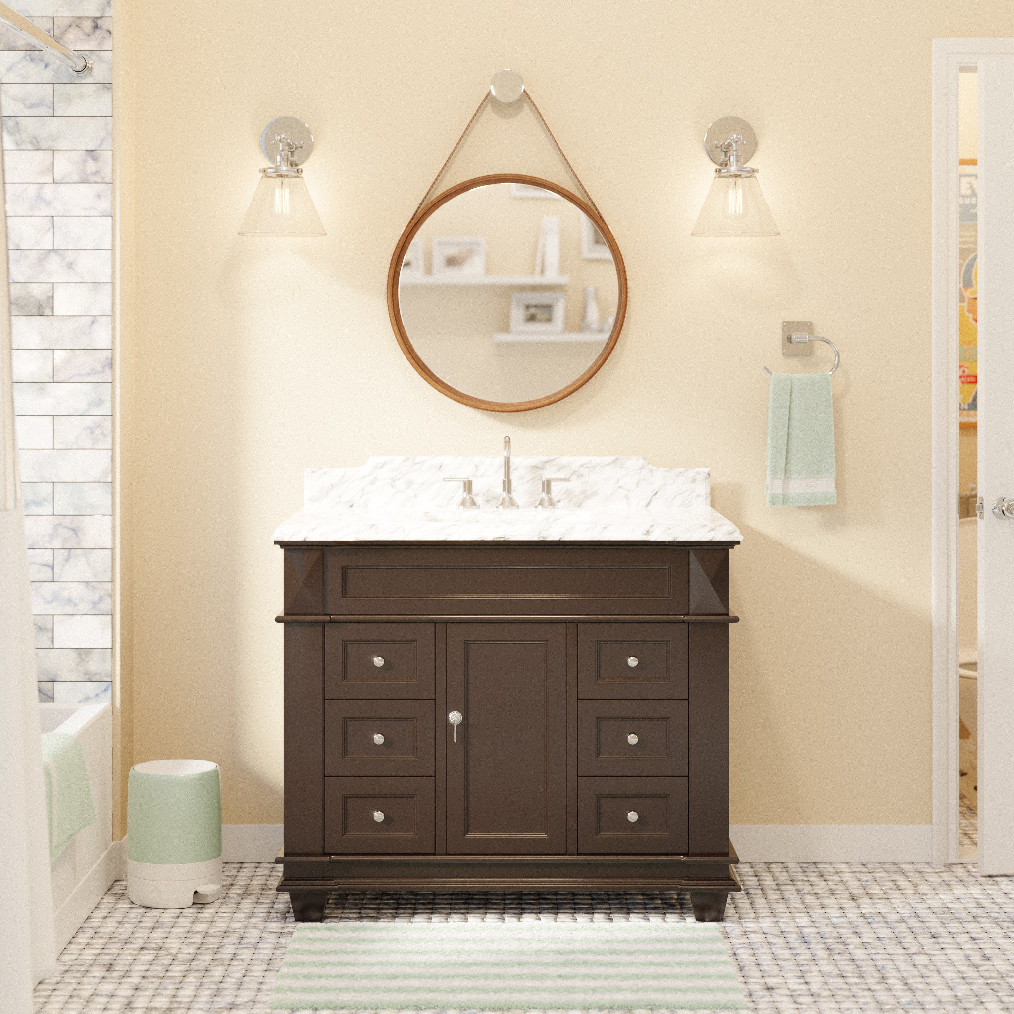 Elizabeth 42" Bathroom Vanity with Chocolate and Carrara Marble Top