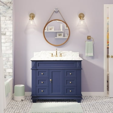 Elizabeth 42" Bathroom Vanity with Royal Blue Cabinet and Carrara Marble Top