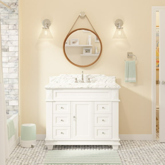 Elizabeth 42" Bathroom Vanity with White Cabinet and Carrara Marble Top