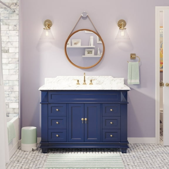 Elizabeth 48" Bathroom Vanity with Royal Blue Cabinet and Carrara Marble Top
