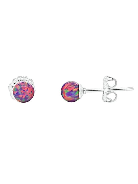 Elizabeth: 4mm Royal Lavender Synthetic Opal Ball Stud Post Earrings 925 Sterling Silver
