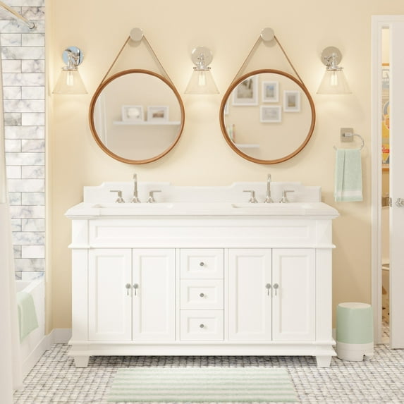 Elizabeth 60" Double Bathroom Vanity with White Cabinet and Quartz Top