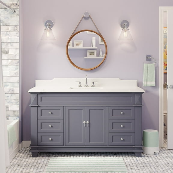 Elizabeth 60" Single Bathroom Vanity with Marine Gray Cabinet and Quartz Top