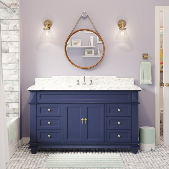 Elizabeth 60" Single Bathroom Vanity with Royal Blue Cabinet and Carrara Marble Top