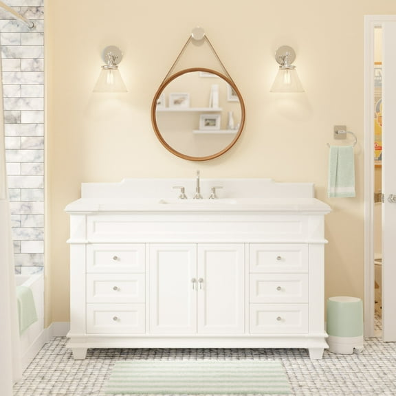 Elizabeth 60" Single Bathroom Vanity with White Cabinet and Quartz Top
