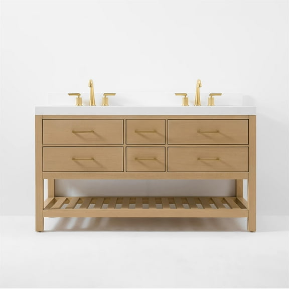 Elizabeth 60 in. Bath Vanity in Oak with White Quartz Top and Undermount Basin