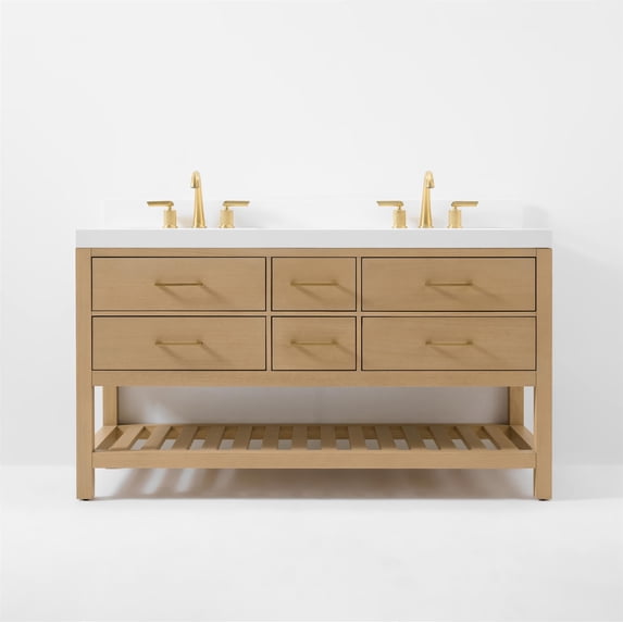 Elizabeth 60 in. Bath Vanity in Oak with White Quartz Top and Undermount Basin