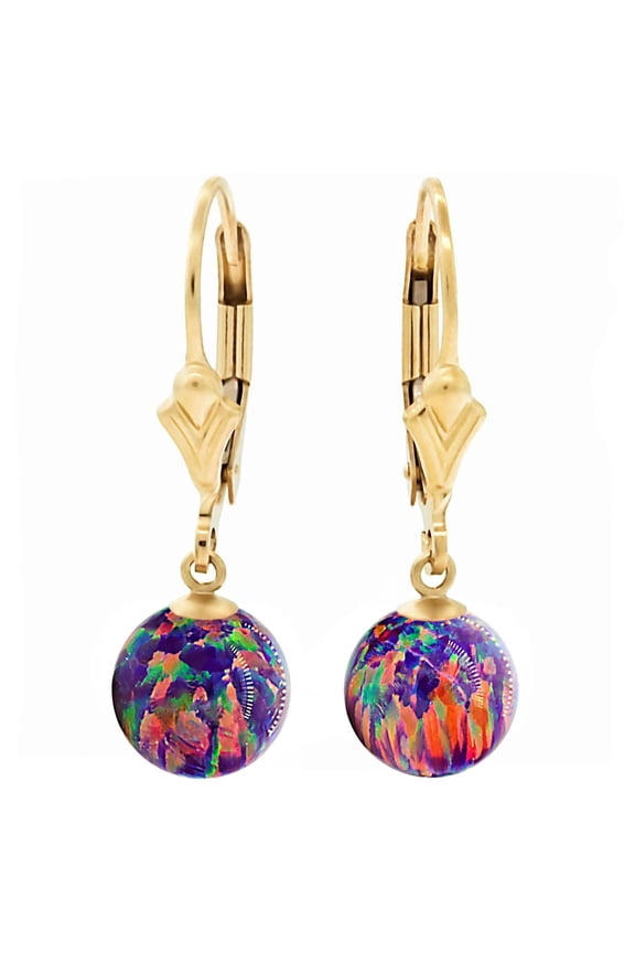 Elizabeth: 6mm Royal Lavender Synthetic Opal Ball Lever Back Earrings 14-20 Gold Filled