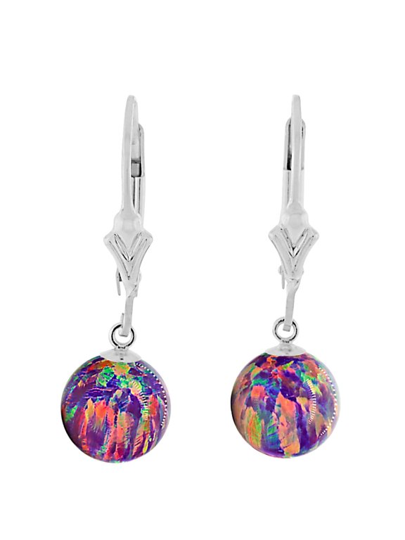 Elizabeth: 6mm Royal Lavender Synthetic Opal Ball Lever Back Earrings 925 Sterling Silver