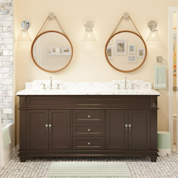 Elizabeth 72" Double Bathroom Vanity with Chocolate Cabinet and Carrara Marble Top