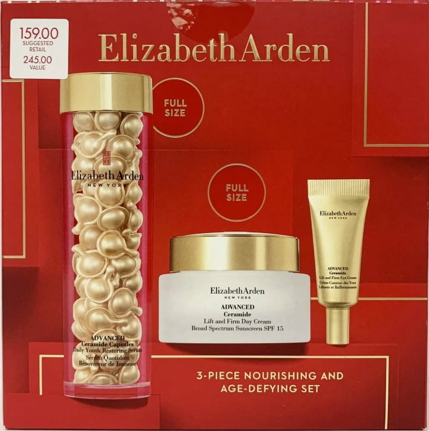 Elizabeth Arden Ceramide Advanced Lift \u0026 Firm Youth Restoring Solutions 90 Capsules, 1.7oz Lift \u0026 Firm Cream, .17oz Lift \u0026 Firm Eye Cream Gift Set