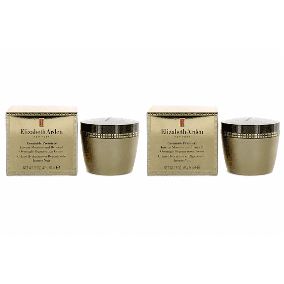 Elizabeth Arden Ceramide Premiere Intense Moisture & Renewal Overnight Regeneration Cream, 1.7 oz Each, Anti-Aging Night Face Moisturizer for Dry Skin, 2-Pack (3.4 oz Total)