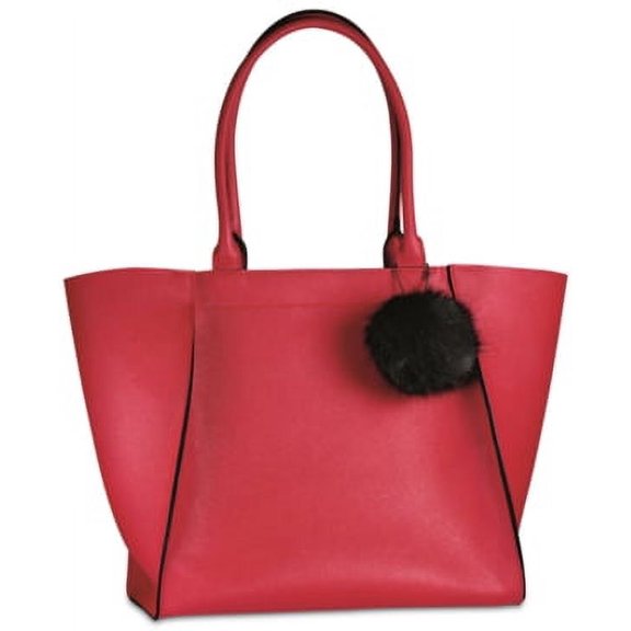 Elizabeth Arden Red Tote Bag - Includes Acrylic Faux- Fur Pom Pom Keychain