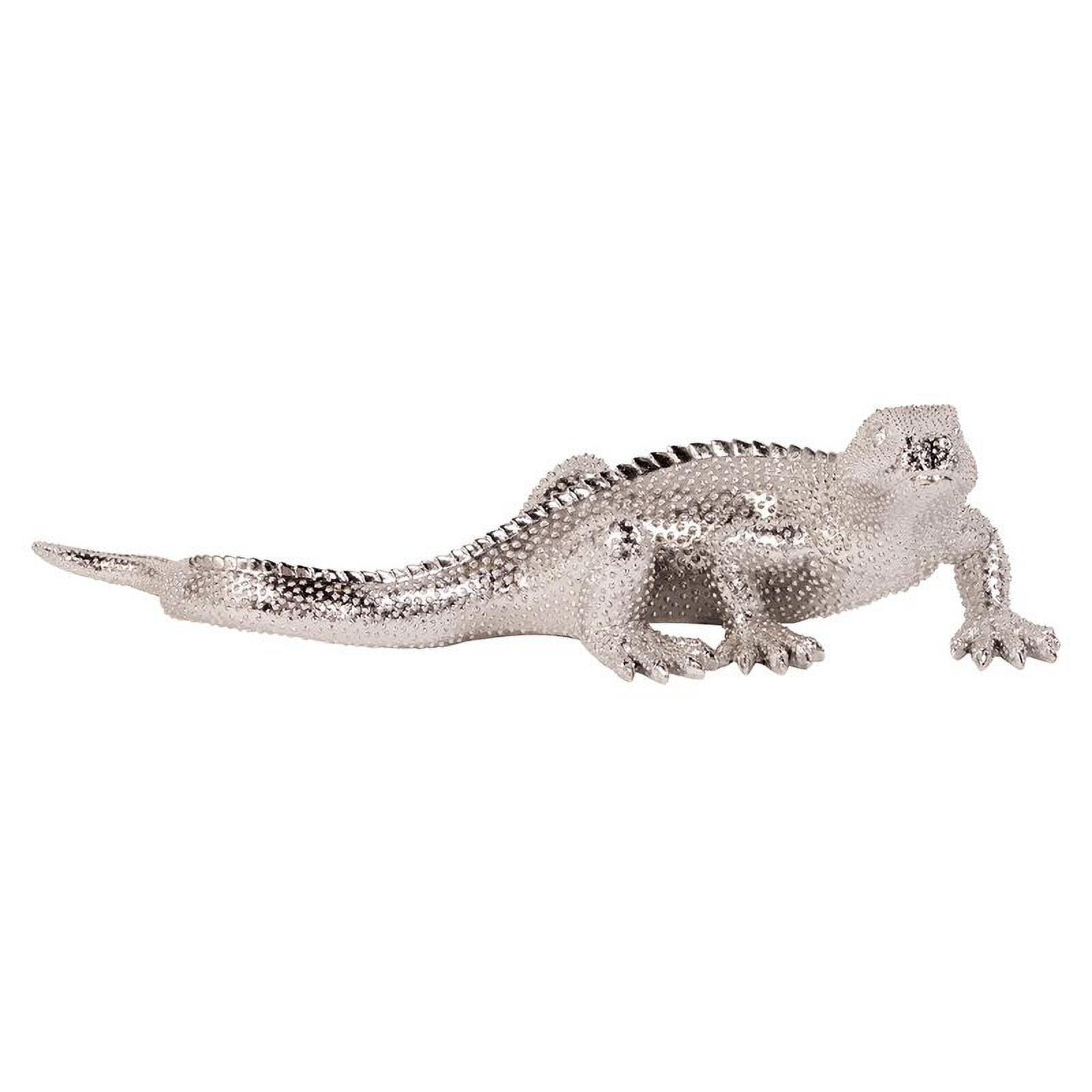 Large Textured Bright Nickel Ceramic Lizard Figurine