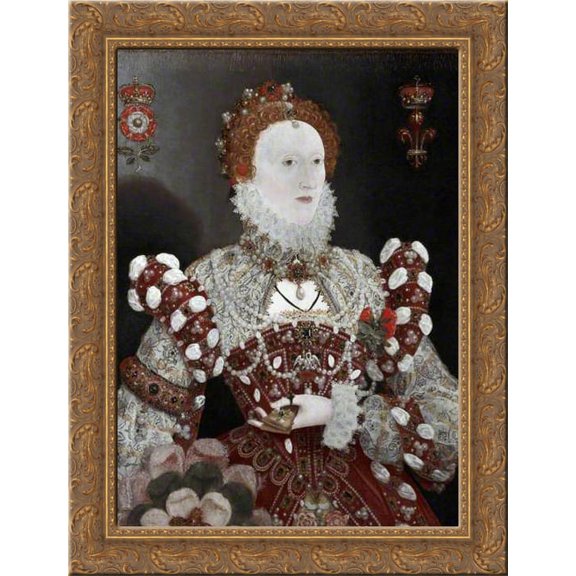 Elizabeth I - The Pelican Portrait 24x18 Gold Ornate Wood Framed Canvas Art by Nicholas Hilliard