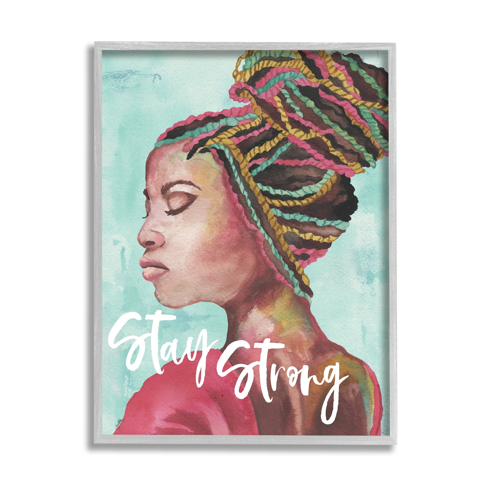 Elizabeth Medley Stay Strong Inspirational Powerful Woman Braided Hair 24 in x 30 in Framed Painting Canvas Art Print, by Stupell Home Décor