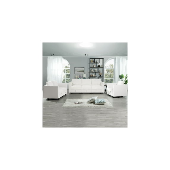 Elizabeth Modern DIY Collection-Color:Bright White,Fabric:Air Leather,Style:Sofa Set