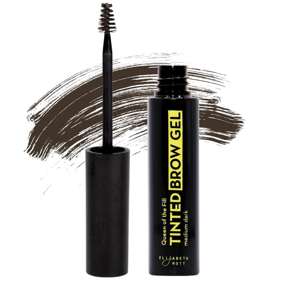 Elizabeth Mott Eyebrow Gel Makeup - Queen of the Fill Brow Tint and Filler - Brush to Fill in Eyebrows and Cover Gray Hairs - Cruelty Free - Dark Medium Brow, 4g