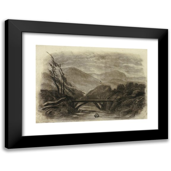 Elizabeth Murray 14x11 Black Modern Framed Museum Art Print Titled - Mountain Stream with Small Bridge I (C. 1855)